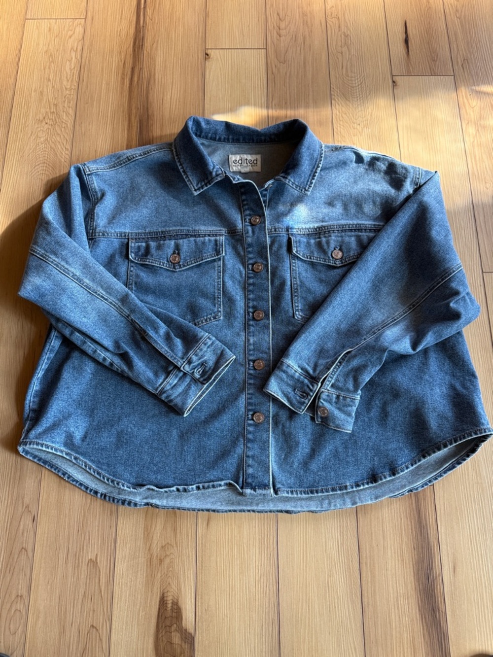 Edited by Remi Bader Denim Button-Up Jacket in Medium Blue